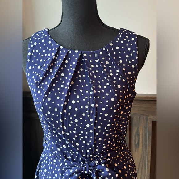 NY collection navy polkadot belted dress size small petite. NWT. - Picture 2 of 8